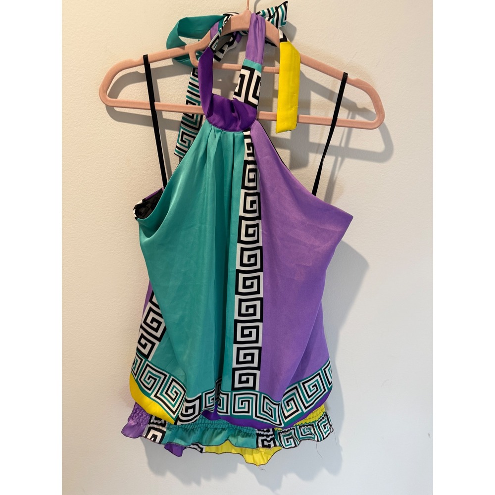 Vintage Y2K Miller Italian Euro Color Block Ruffle Halter Top